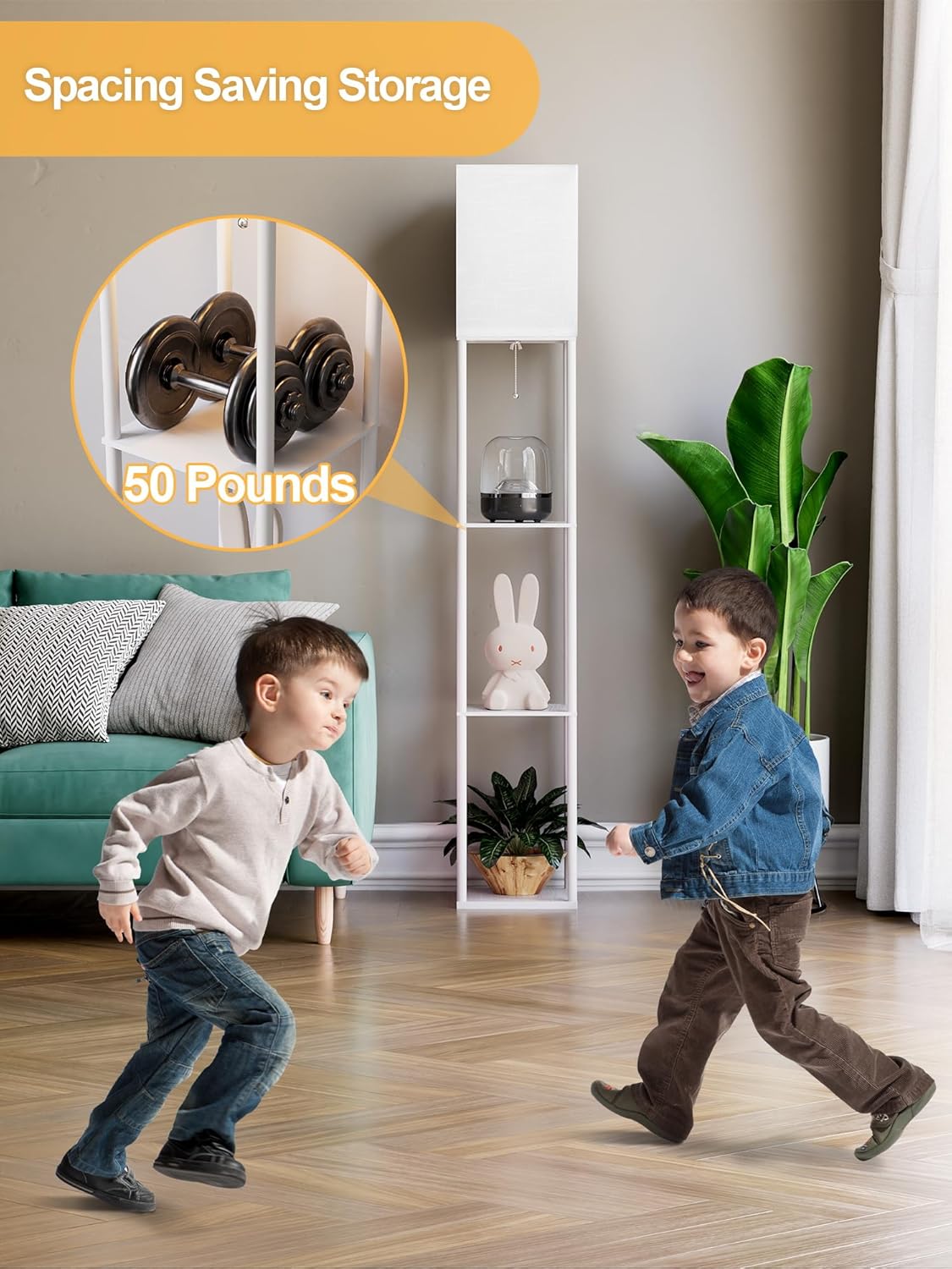 Skiennix Floor Lamp - Stylish White Shelf Lamp with 3 CCT LED Bulb | Perfect for Living Room & Bedroom