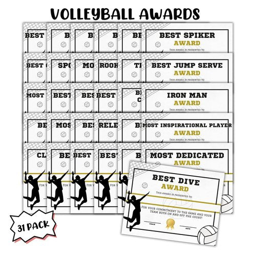 Volleyball Athletic Achievement Awards 31pk Unique 8.5x11” Superlative Certificates MVP Youth Sports Spirit Sportsmanship End of Year Recognition Team