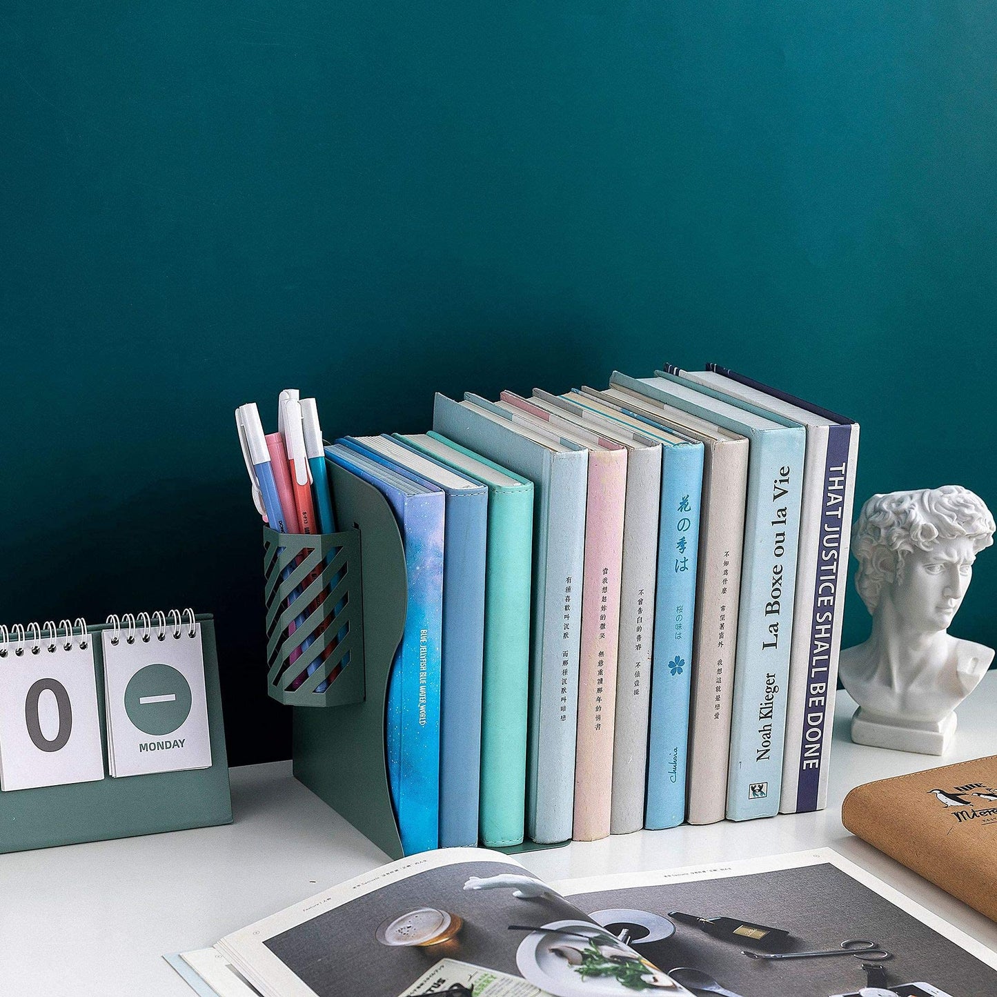 Gardesk Adjustable Bookends Metal Book Ends for Heavy Book Holder Heavy Duty Bookends Nonskid Bookcase Desktop Book Organizer Binder Holder (Blue)