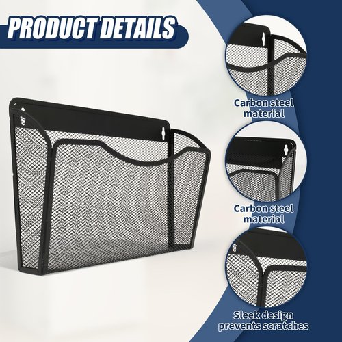 bigjvbfv Magnetic File Holder, No Drilling Wall File Organizer, Large Capacity Paper Holder Multifunctional Mail Organizer for Refrigerator, Office, Classroom, Hanging Paper Folder Holder, Black