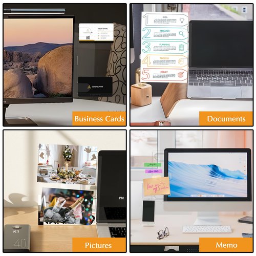 Keenjorika 2PCS Multifunctionnal Monitor Documents Holder, Clear Acrylic Board with Clips, Desktop Message Board for Office with Sticky Note
