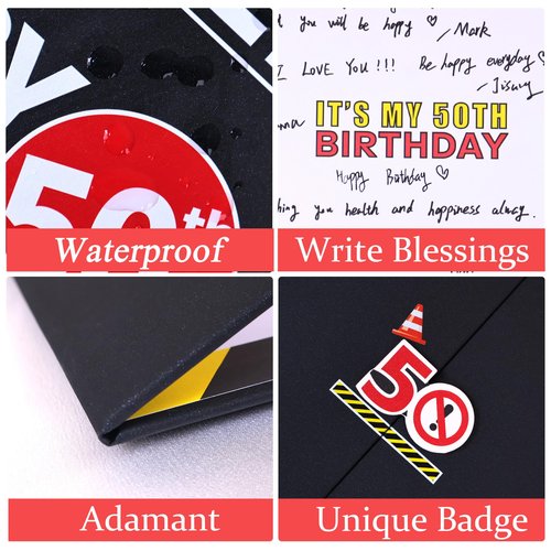 Roetyce 50th Birthday Decorations Men Women, Caution It's My 50th Birthday Guest Book Signature Board Jumbo Card, 50 Years Old Gift for Mom Dad, Funny 50 Years Old Party Supplies