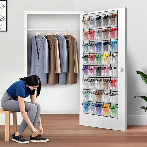 Hualleko Large Mesh Pocket Over-The-Door Shoe Organizer - Sturdy Storage for 20 Pairs (White)