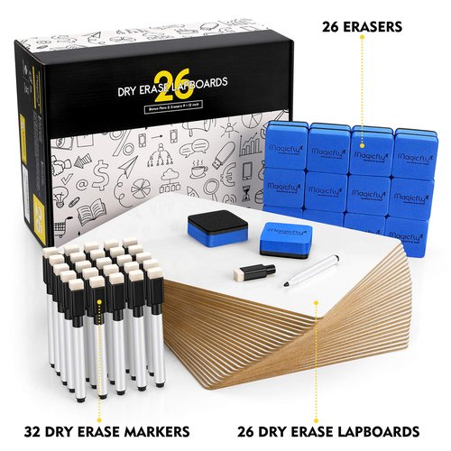 Magicfly Small White Boards, Dry Erase Board Pack of 26, Mini Whiteboards 9x12 Inches Double-Sided White Boards for Students Classroom Teachers School Supplies Office with 32 Pens and 26 Erasers