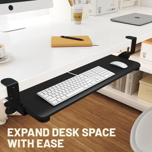 PiomuDek Keyboard Tray Under Desk Slide, 25.6"(30” Including Clamps) x 11.8" Height Adjustable Slide-Out Keyboard Drawer with C Clamp, Ergonomic Pull Out Platform Computer Drawer for Typing, Black