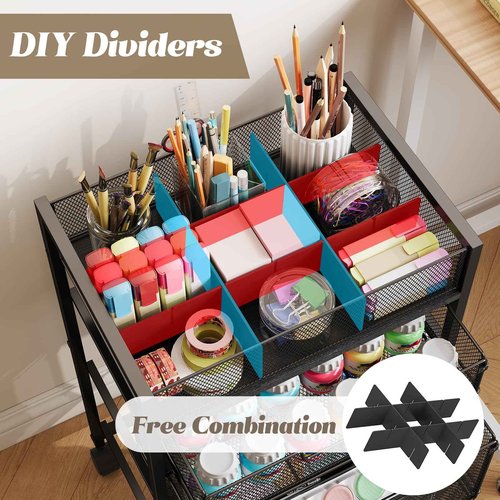 4-Tier Rolling Utility Cart with 3 Drawers, Craft Organizer and Storage with DIY Divider, Art-Craft Supplies with Caster Wheels, Multi-Functional Storage for Classroom, Office, Paints, Artifacts