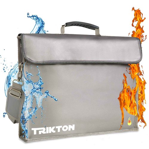 Fireproof and Waterproof Document Bag XL 16x12x3.5 with TSA Lock, Fits Legal Files, High-Viz Design, Lock Box for Travel and Documents, Developed by USA Engineers and Firefighters (Silver)