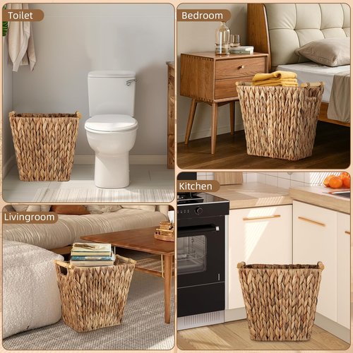 XLHOMO 2Pack Wicker Storage Basket 3.5Gallon Wicker Trash Can, Waterproof Wicker Basket Handwoven Brown Wicker Basket Narrow Small Trash Can for Bathroom, Bedroom, Office
