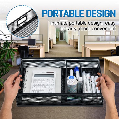 Stranthother Mesh Metal Desk Drawer Organizer Tray for Office and Home 12.3"x8.3"x1.7" Desk Organizer Storage Basket Drawer Organizer for Home,Office,School Supplies Black