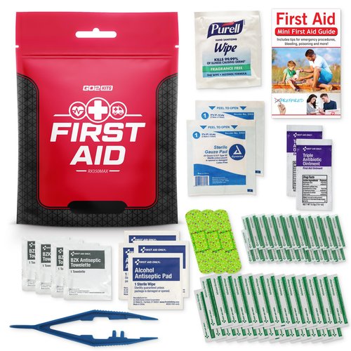Go2Kits 54-Piece First Aid Kit, Basic Plus Emergency First Aid Kit for Home, Work & Travel, Red, 100-Pack (RX350MAX)