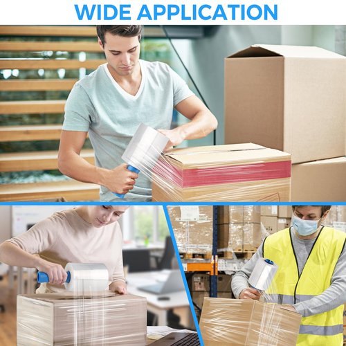 MROCO Stretch Wrap Film 5" x 1000ft with 2 Handles, 6 Rolls 80 Gauge Plastic Shrink Wrap for Moving Furniture & Pallet Wrap, Industrial Mini Clear Heavy Duty Shrink Film Roll for Moving & Storage