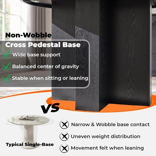OKD 47-Inch Modern Wood Round Dining Table - Sturdy Black Oak Design for 4 | Ideal for Kitchen & Dining Room