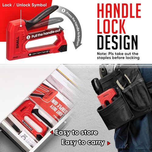 SHALL Light Duty Staple Gun - Red Upholstery Stapler with 1600 JT21 Staples & Remover | Ideal for Crafts & DIY