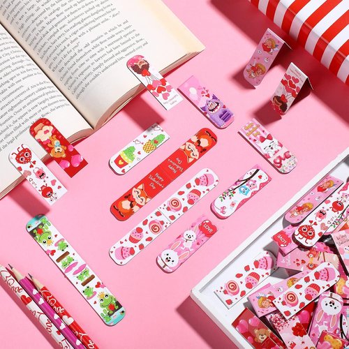 Honoson 48-Piece Valentine’s Day Magnetic Bookmark Set | Fun Page Markers & Clips for Kids, 24 Unique Designs