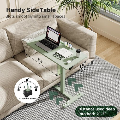 Gibbon Mounts Mobile Standing Desk - Pneumatic Adjustable Rolling Desk (31.5 Inches) | Portable Laptop Table with Lockable Wheels for Home & Office - Green