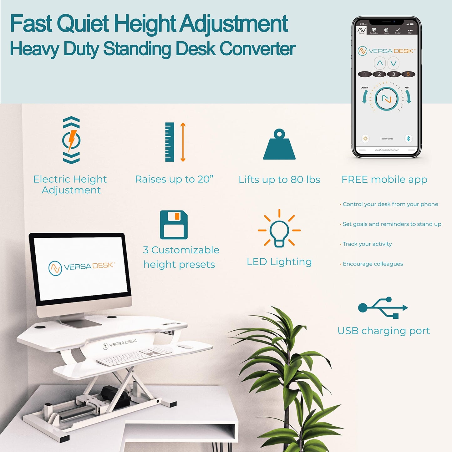 VERSADESK PowerPro Elite Smart Corner Standing Desk Converter - Adjustable Sit Stand Desk Riser with Keyboard Tray & USB C Ports - App Controlled Height Adjustment for Home or Office | Black (36" x