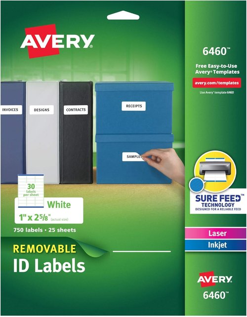 Avery Removable ID Labels - Sure Feed Technology with Removable Adhesive | 1" x 2-5/8", 750 Labels
