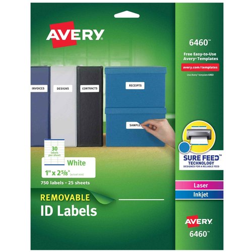 Avery Removable ID Labels, Sure Feed Technology, Removable Adhesive, 1" x 2-5/8", 5 Packs (6460)