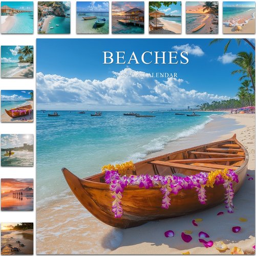 Gannyfer Calendar 2025-2026, July 2025 to December 2026, 18 Months Wall Calendar 2025-2026, Large Wall Calendar Size 12" x 24"（opened）, Perfect as Gifts for Friends, Family or Colleagues (Beaches)