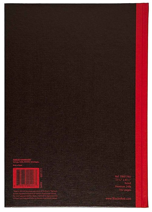 Black n' Red Casebound Hardcover Notebook, 11-3/4" x 8-1/4", Black/Red, 96 Ruled Sheets, Sold as 6 Pack (D66174)