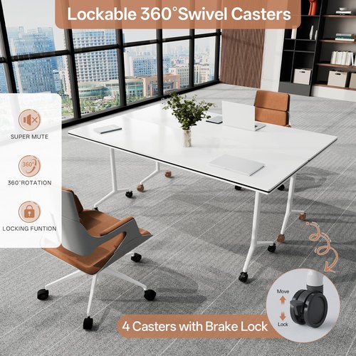 Conference Table, Folding Conference Tables for 2-20 People, Modern Conference Room Table with Wheels, Super Sturdy Large Rectangle Mobile Meeting Seminar Tables for Office (8PCS 47.2in)