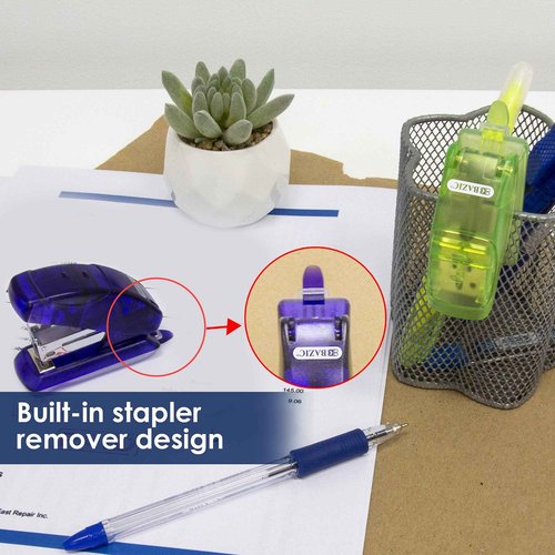 BAZIC Products Mini Stapler w/500 Staples, Standard (26/6) Built-in Staple Remover, Soft Grip 12 Sheets, Portable Small Staplers for Home Office School, 24-Pack