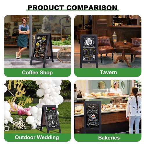 Magnetic Sandwich A-Frame Chalkboard Sign - 40 x 20 Inches, Large Wooden Chalk Board for Sidewalk, Stand up Double-Sided Outdoor Easel Display for Restaurant Cafe Shop Wedding Party or Business