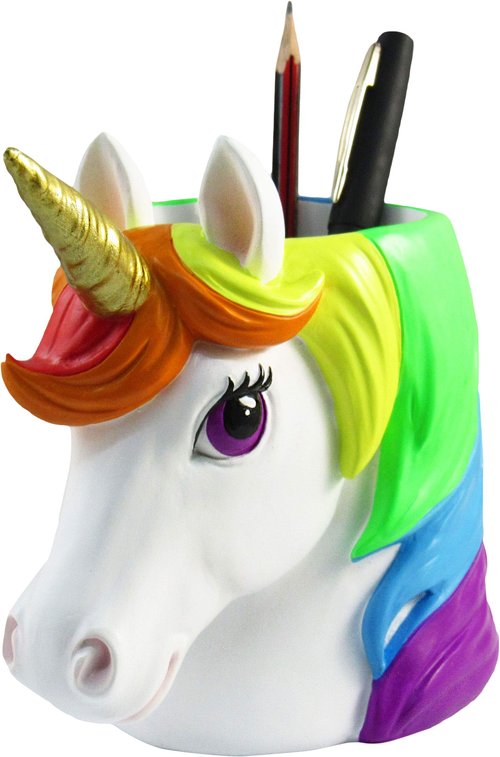 World of Wonders Beauty and Grace - Collectible Unity The Unicorn Magical Golden-Horned Retro Rainbow Fantasy Themed Desk Supply Organizer Pen & Pencil Holder Storage Container, 6-inch