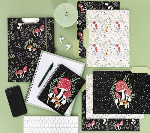 Steel Mill & Co Cute Large Spiral Notebook with Durable Hardcover and 160 Lined Pages Bundle with Clipboard Folio with Refillable Lined Notepad and Interior Storage Pocket, Mushroom