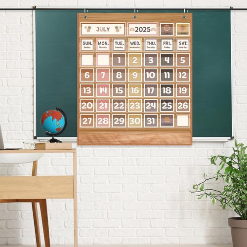 Sinload Classroom Calendar Pocket Chart Set Calendar Bulletin Board Set Seasons Festival Weather Pocket Chart for Classroom Decoration Back to School Supplies(Neutral Boho)