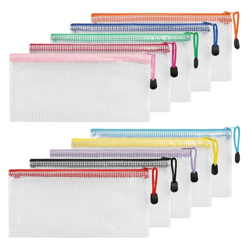 Mesh Zipper Pouch Bags, 10 PCS A6 Plastic Zipper Pouches for Organizing Document File for Travel, School Supplies Storage, Assorted Colors-1