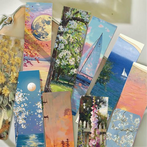120 Pieces Famous Art Oil Paintings Van Gogh Monet Bulk Bookmarks Page Markers Bookish Women Book Reading Lovers Cute Aesthetic Art Work Cards for Book Accessories Children Students School Reward Gift