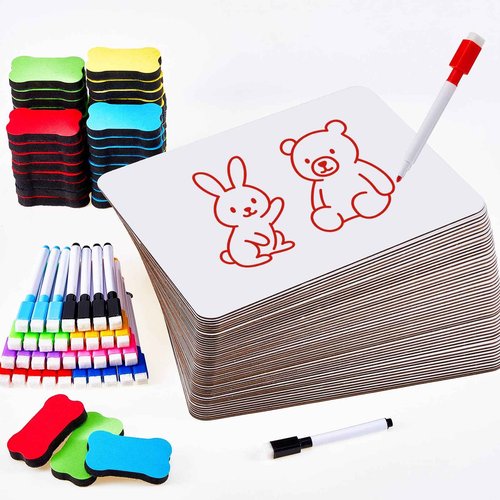 Henoyso 48 Set Double Sided Dry Erase Boards, Back to School Supplies for Classroom Office,8.3 x 11.2 Inch Small Whiteboard with Erasers and Markers, White Lapboards Bulk for Students Teachers