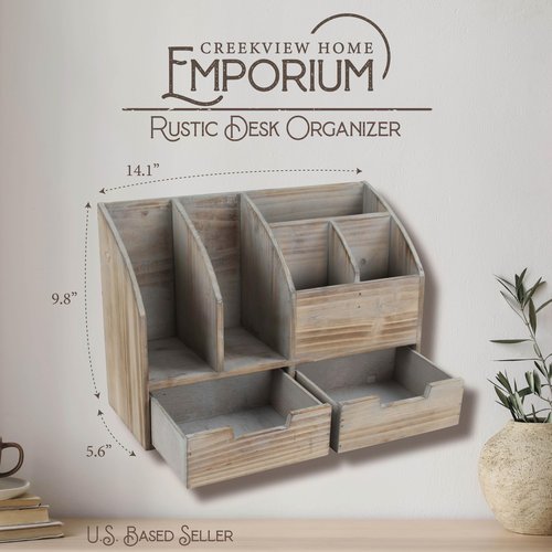 Creekview Home Emporium Wooden Office Desk Organizer - Rustic Wood Desk Organizer for Office Supplies, Mail, or Books