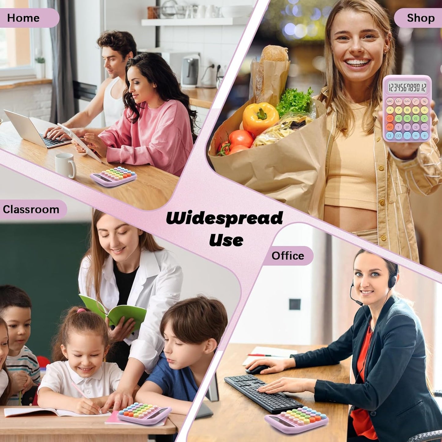Skiennix Purple Calculator - Cute 12-Digit Display with Big Buttons | Essential Office Supplies