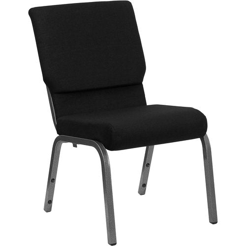 Flash Furniture HERCULES Series 18.5''W Stacking Church Chair in Black Patterned Fabric - Silver Vein Frame, 25"D x 19.25"W x 33.25"H