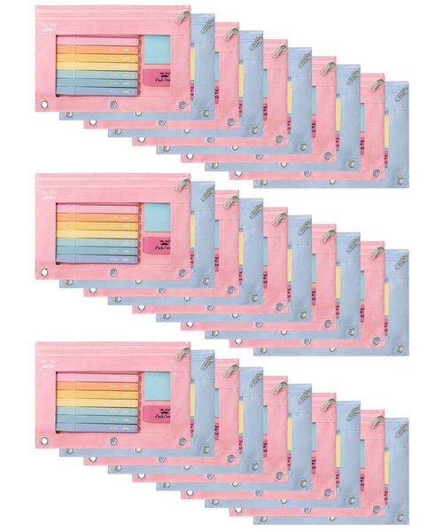 Mr. Pen- Pencil Pouch, 30pcs, Pink & Blue, Zipper Pencil Cases for 3 Ring Binder