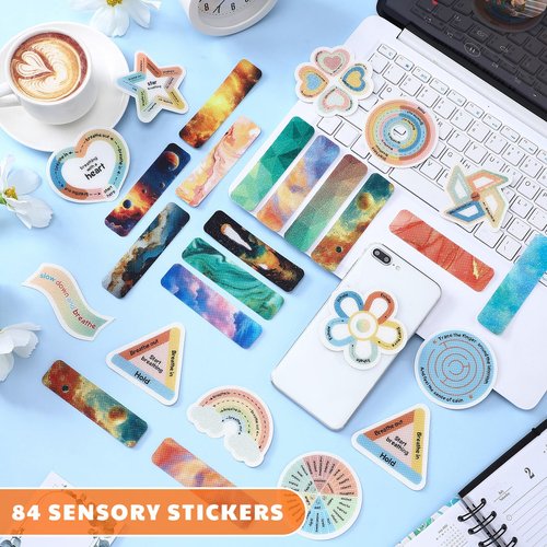 Marspark 84 Pieces Anxiety Sensory Strips with 2 Textured Anxiety Relief Sensory Stickers Mindfulness Calming Sticker for Adults & Teens Stress Relief Office Classroom School Counselor Supplies