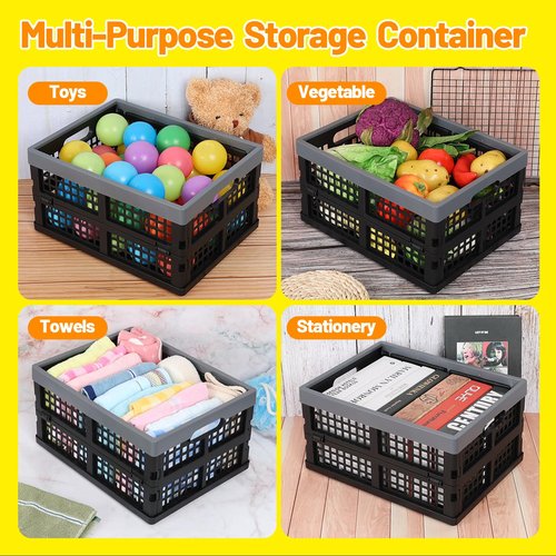 Anbers 3 Packs 16 Quart Plastic Foldable Storage Crate, Small Collapsible Storage Crate Basket