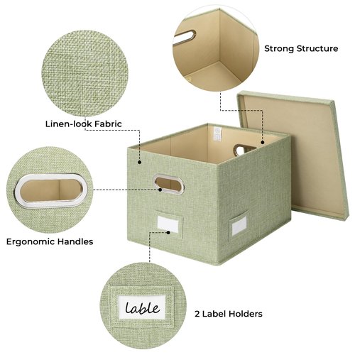 GRANNY SAYS File Organizer Box with Lids, File Box for Home Office, Decorative Storage Boxes, Filing Box for Document, Letter, Legal File, Portable File Box with Handles, Green, 2-Pack