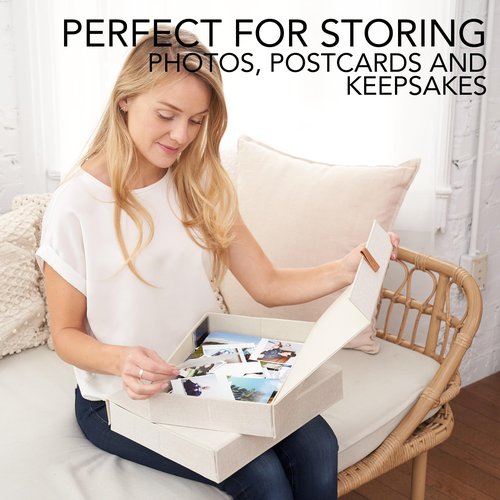 ZICOTO Decorative File Organizer Box Set of 2 and Photo Storage Boxes with Lids Bundle - Perfect to Safely Store Your Pictures, Documents, Scrapbooking Supplies, Keepsakes and Other Memories in Style