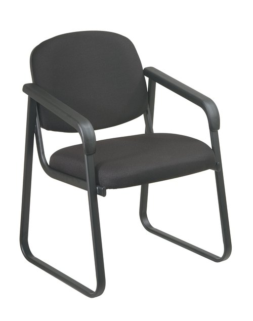 Office Star Visitor's Deluxe Sled Base Chair with Designer Plastic Shell, Thick Padded Seat and Back, with Arms, Icon Black