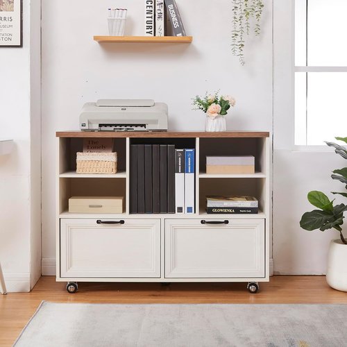 Regine Switzerland Farmhouse Wood File Cabinet - Rolling Storage with 2 Drawers for Legal/Letter/A4 Size