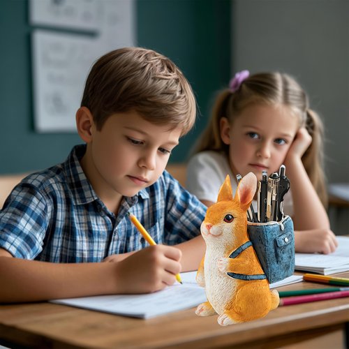 Photour Resin Rabbit Pen Holder, Pencil Holder for Desk, Unique Bunny Decor for Home Office Desk Accessories Funny Rabbit Gifts for Women, Moms or Kids