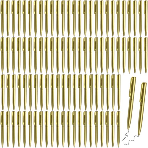 LCPQMZGH 100 Pcs Small Ballpoint Pens, 4 Inch Mini Pens Bulk, for Pocket Notebooks and Notepads, Black Ink (Gold)