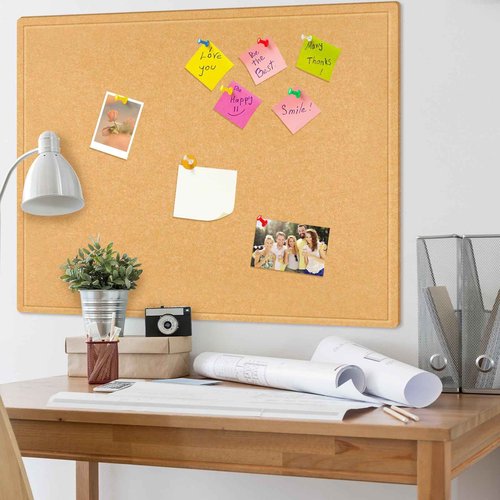 Briwooody Large Bulletin Board Felt Cork Boards for Wall Frameless Foldable Pin Board Decorative Board Self Adhesive Notice Board with 70 Push Pins for School Home Office(Camel,59'' X 47'')