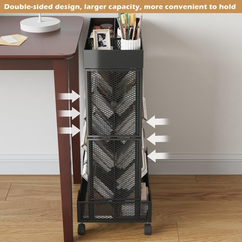 COVAODQ Book Cart with Wheels Mobile Bookshelf Rolling Bookshelf Organizer Bookcase Book Storage Rack, Book Movable Rolling Carts with Wheels for Home School Office 5-Tier, Black