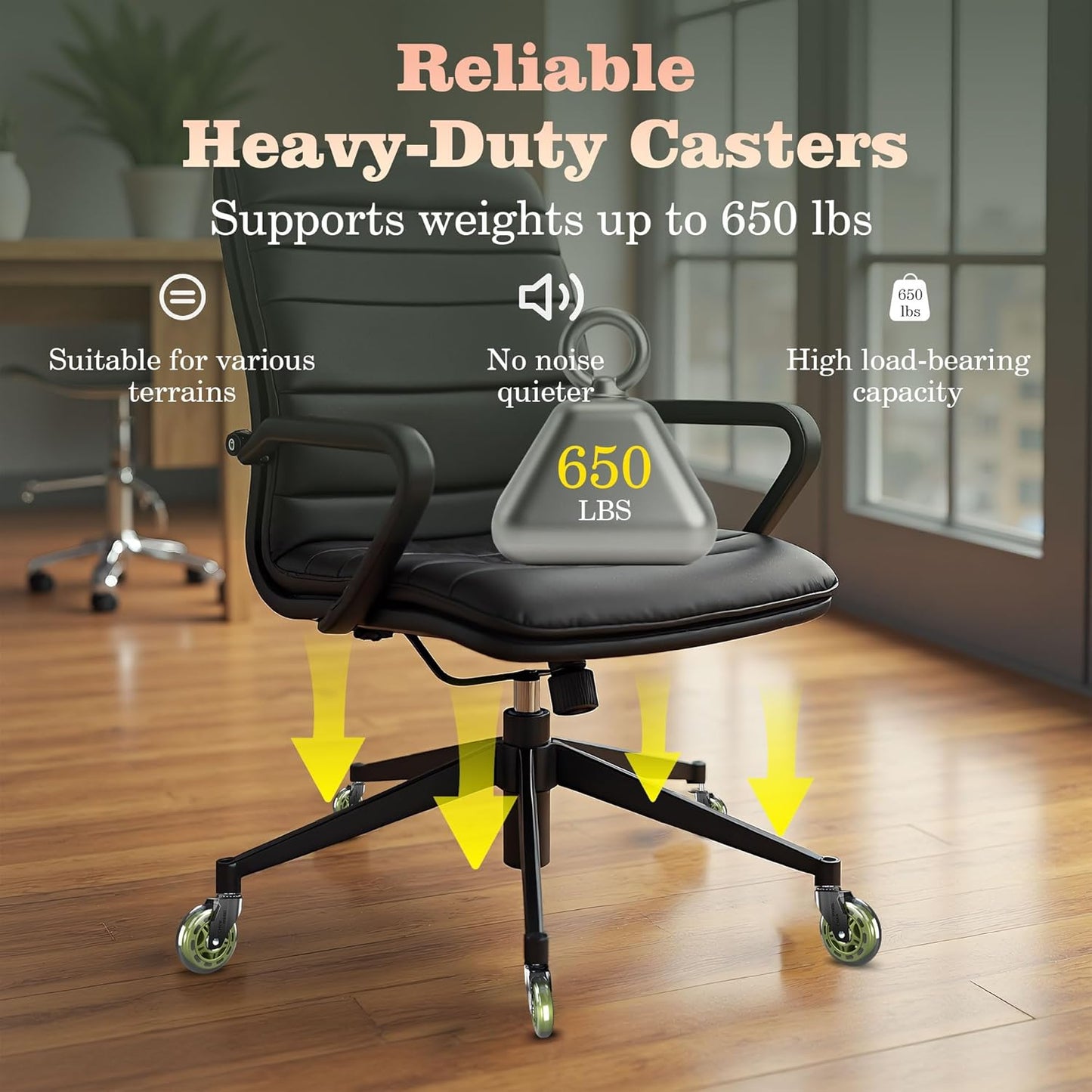 Skiennix Office Chair Wheels - 3" Rubber Casters with 7/16" Stem | Universal Fit for Rolling Chairs - Set of 5 (Green)