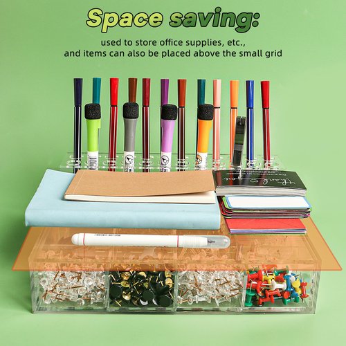 SBYURE Acrylic Pen Holder Beadable Pen Display Stand with 24-Slots Pen Display Stand 12 Grid Organizer Box Pen Holder Pencil Display Stand for Home Office Desk School Supplies