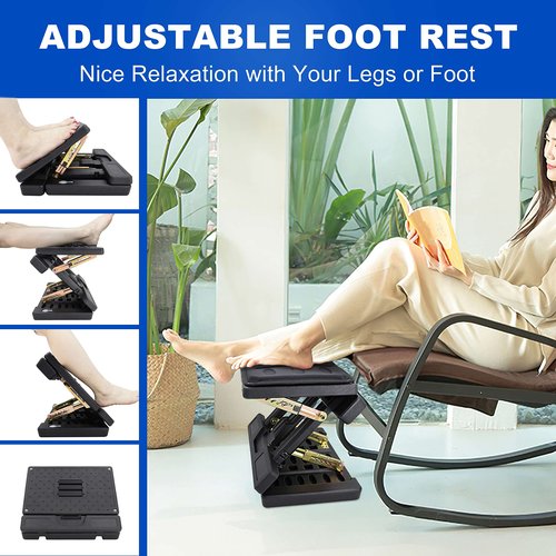 Kalnweis Adjustable Foot Rest and Footstool Under Desk, Ergonomic Leg Rest with Massage Roller, Height & Angle Adjustable, Detachable Cushion for Office and Home (Black)
